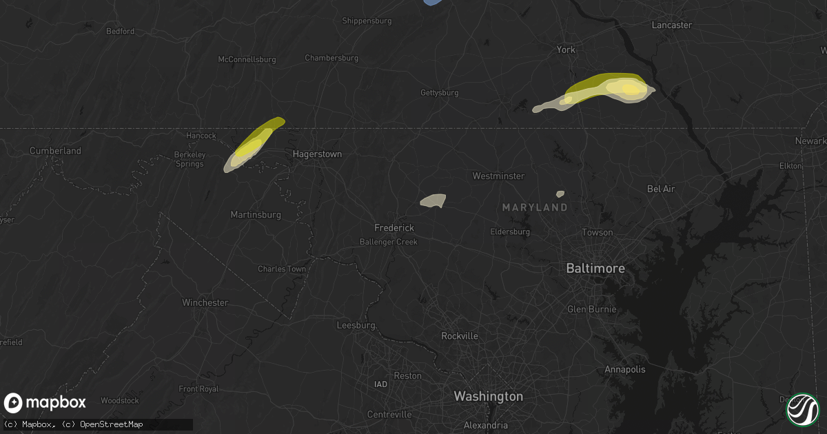 Hail map in Frederick, MD on June 14, 2026