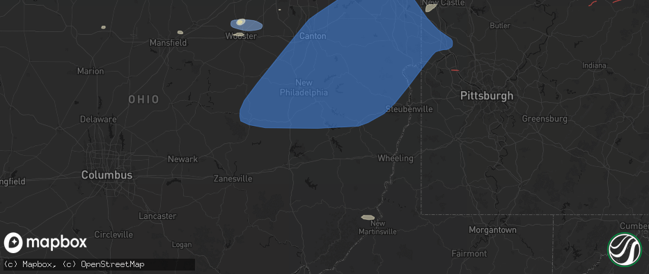 Hail map in Freeport, OH on June 14, 2026