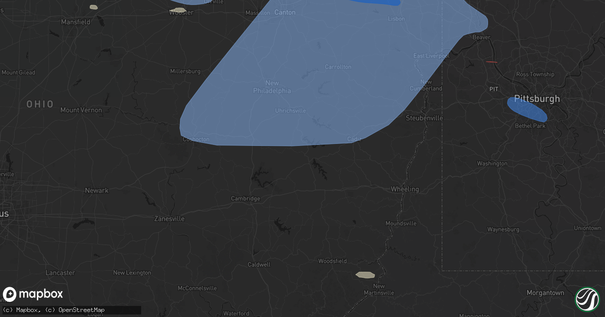 Hail map in Freeport, OH on June 14, 2026