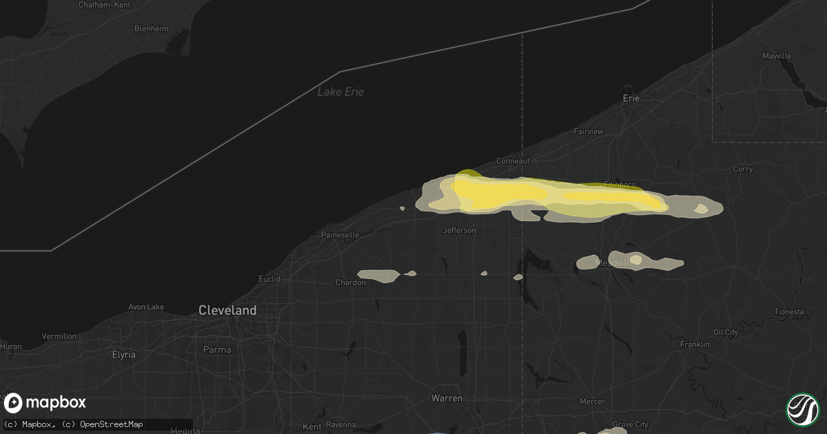 Hail map in Geneva, OH on June 14, 2026