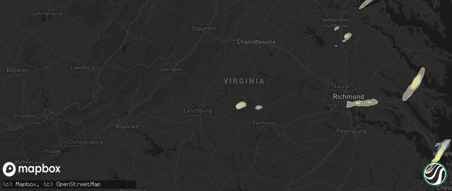 Hail map in Gladstone, VA on June 14, 2026