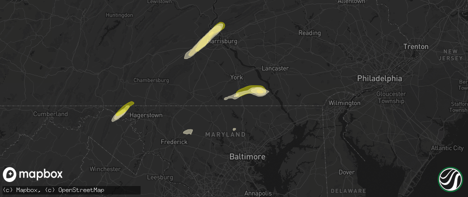 Hail map in Glen Rock, PA on June 14, 2026