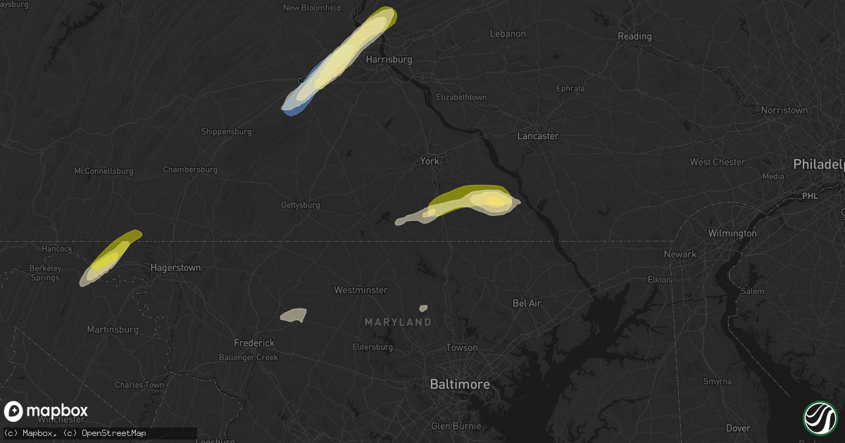 Hail map in Glen Rock, PA on June 14, 2026