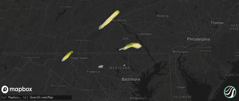 Hail map in Glenville, PA on June 14, 2026