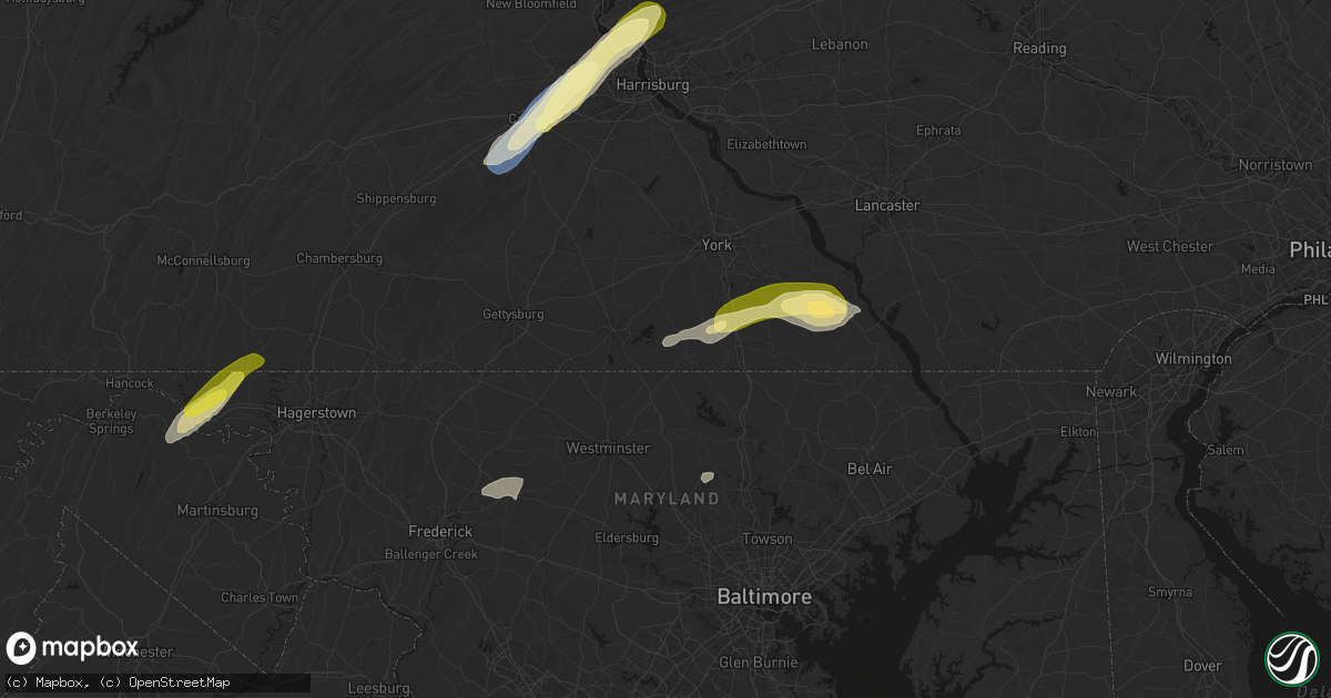 Hail map in Glenville, PA on June 14, 2026