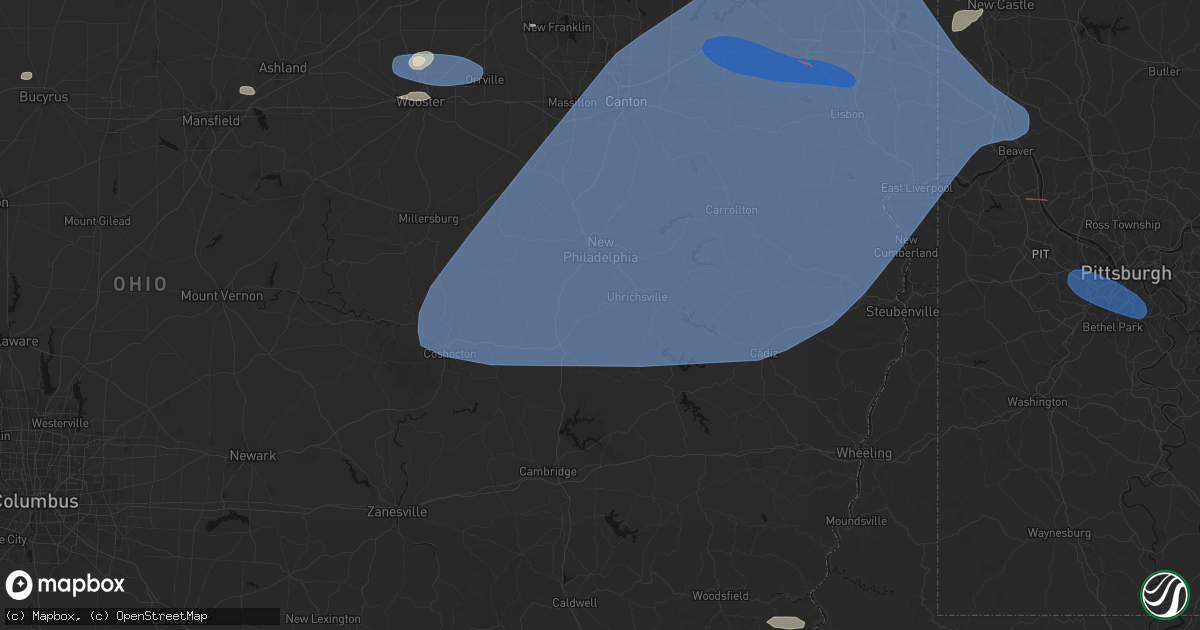 Hail map in Gnadenhutten, OH on June 14, 2026