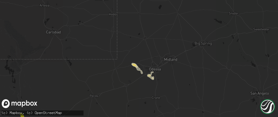 Hail map in Goldsmith, TX on June 14, 2026