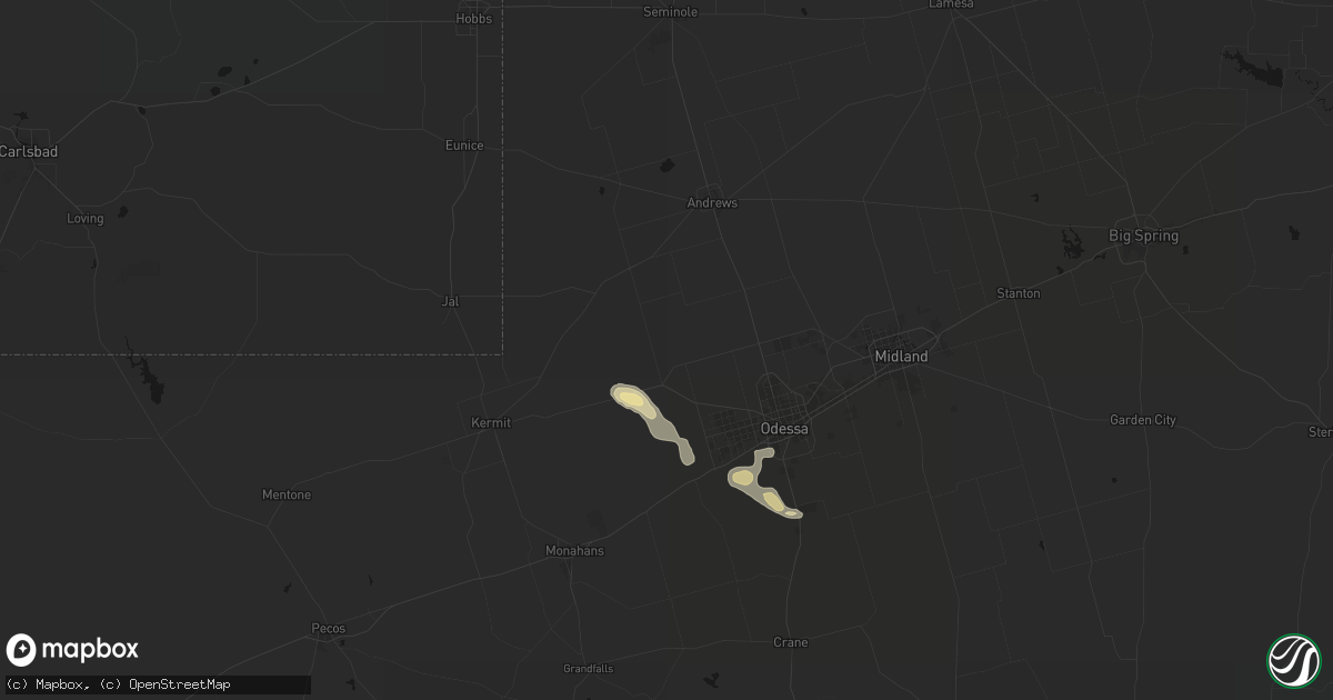 Hail map in Goldsmith, TX on June 14, 2026