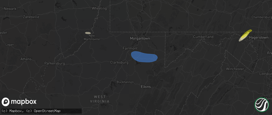 Hail map in Grafton, WV on June 14, 2026