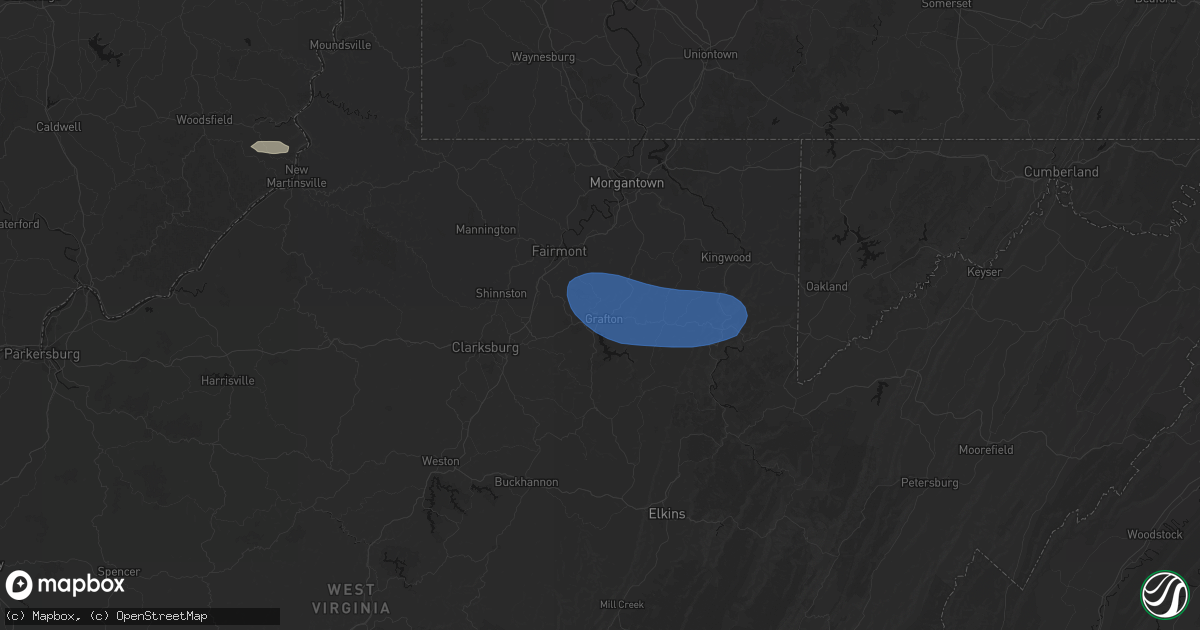 Hail map in Grafton, WV on June 14, 2026