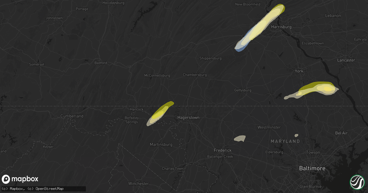 Hail map in Greencastle, PA on June 14, 2026