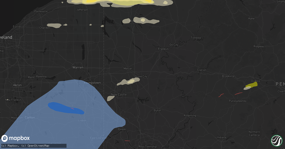 Hail map in Grove City, PA on June 14, 2026