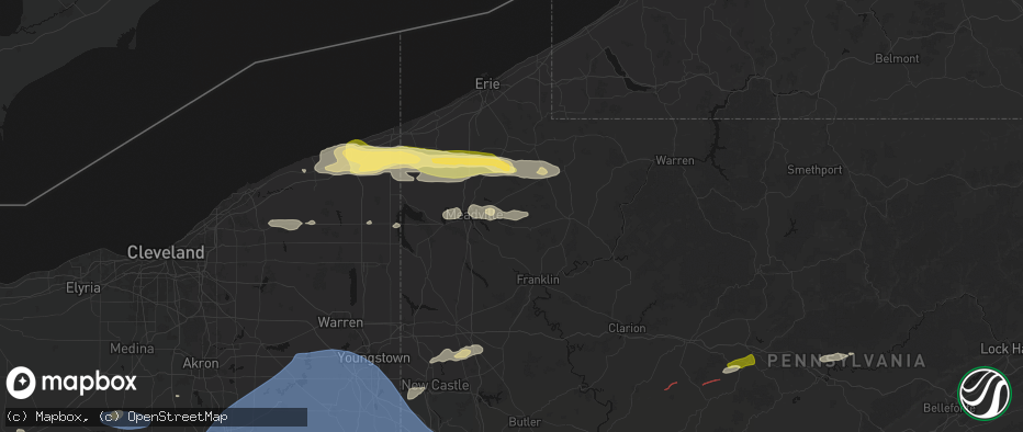 Hail map in Guys Mills, PA on June 14, 2026