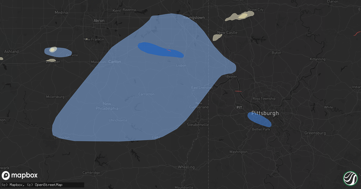 Hail map in Hammondsville, OH on June 14, 2026
