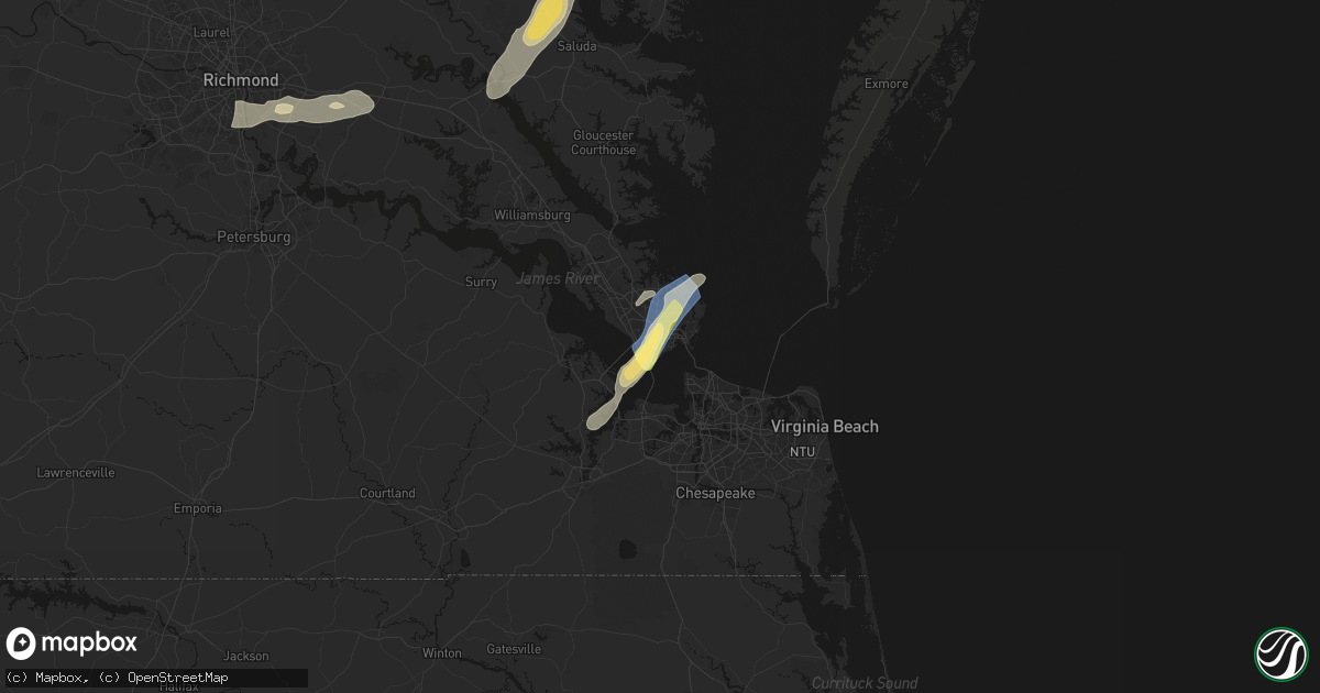 Hail map in Hampton, VA on June 14, 2026