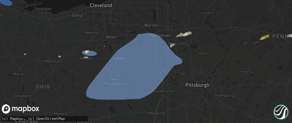 Hail map in Hanoverton, OH on June 14, 2026