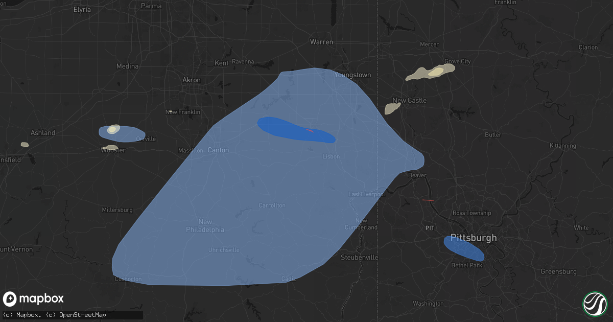 Hail map in Hanoverton, OH on June 14, 2026