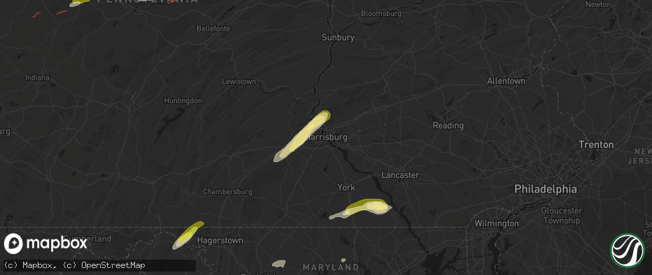 Hail map in Harrisburg, PA on June 14, 2026