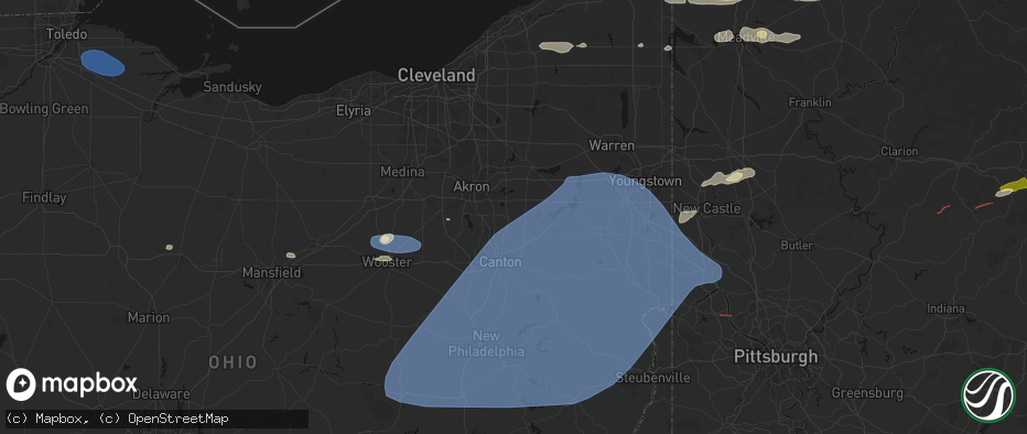 Hail map in Hartville, OH on June 14, 2026