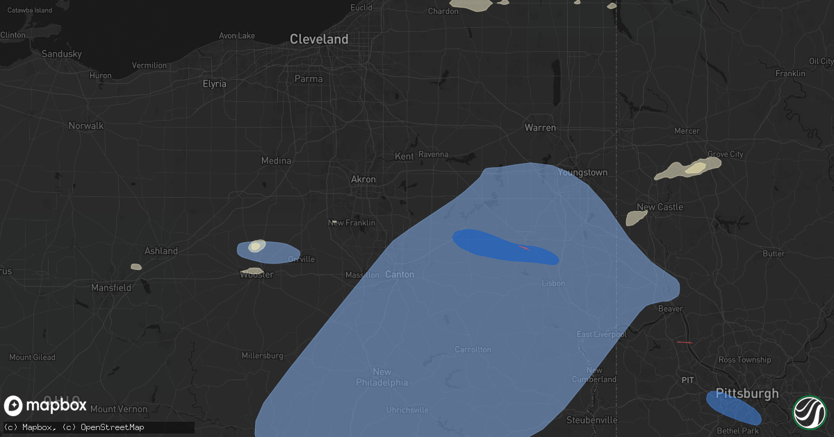Hail map in Hartville, OH on June 14, 2026