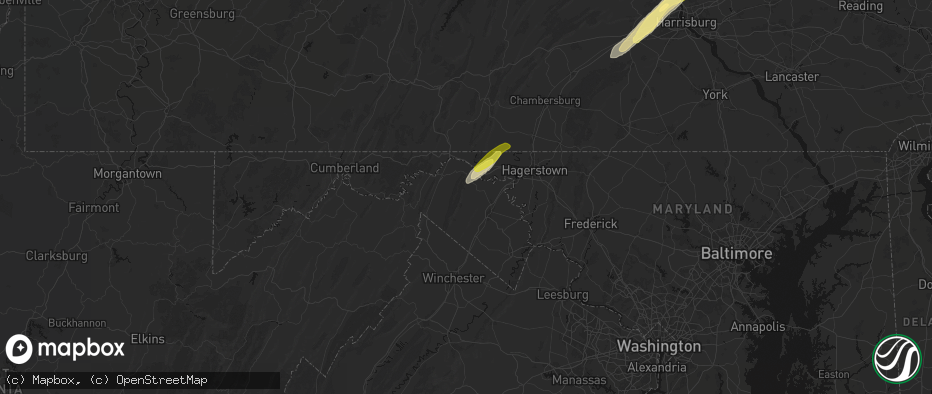 Hail map in Hedgesville, WV on June 14, 2026