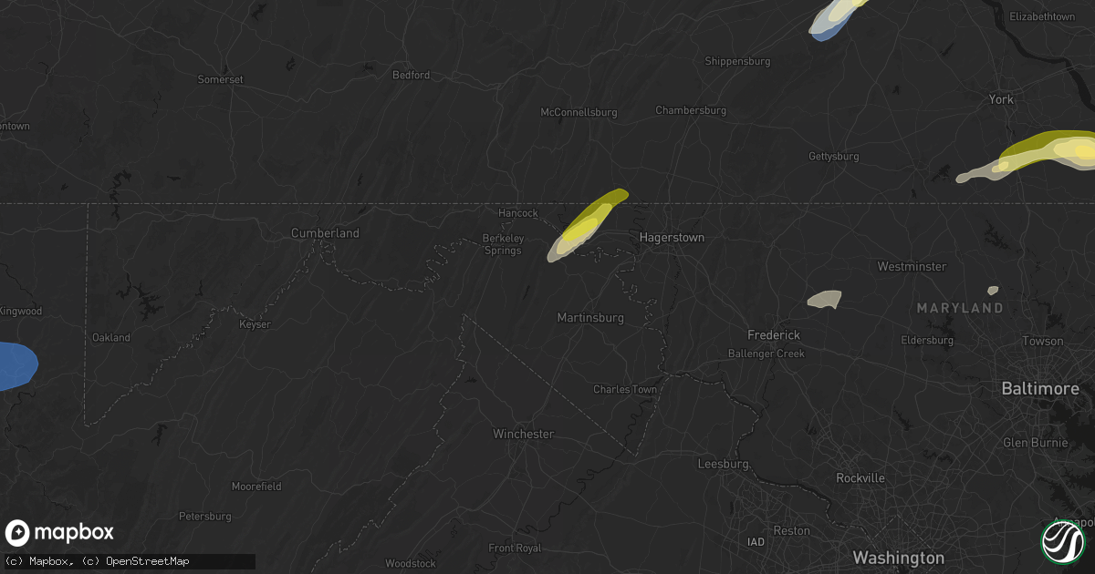 Hail map in Hedgesville, WV on June 14, 2026