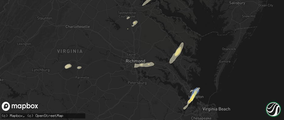 Hail map in Henrico, VA on June 14, 2026