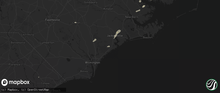 Hail map in Holly Ridge, NC on June 14, 2026