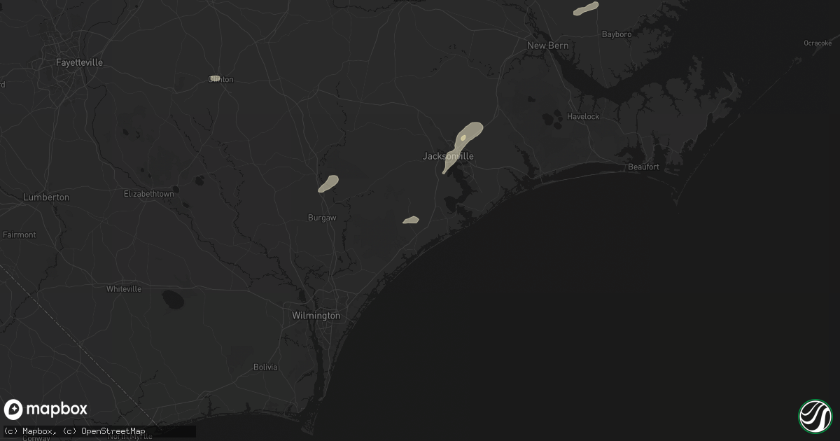 Hail map in Holly Ridge, NC on June 14, 2026