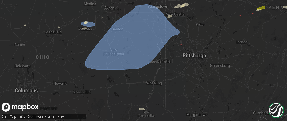 Hail map in Hopedale, OH on June 14, 2026