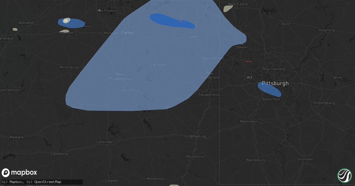 Hail map in Hopedale, OH on June 14, 2026