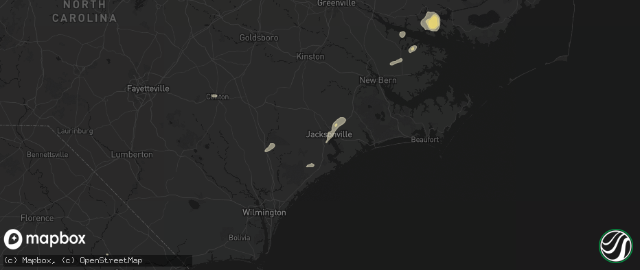 Hail map in Jacksonville, NC on June 14, 2026