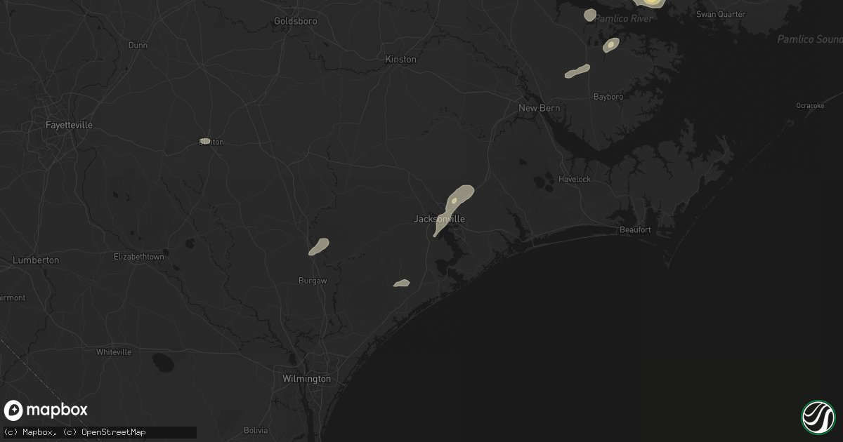 Hail map in Jacksonville, NC on June 14, 2026