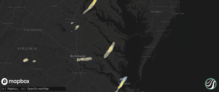 Hail map in Jamaica, VA on June 14, 2026