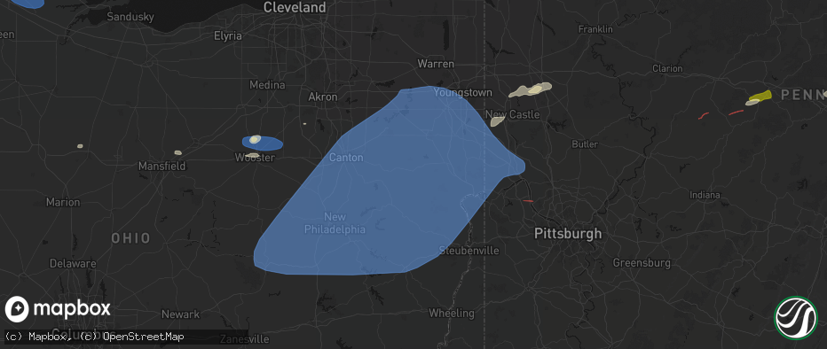 Hail map in Kensington, OH on June 14, 2026