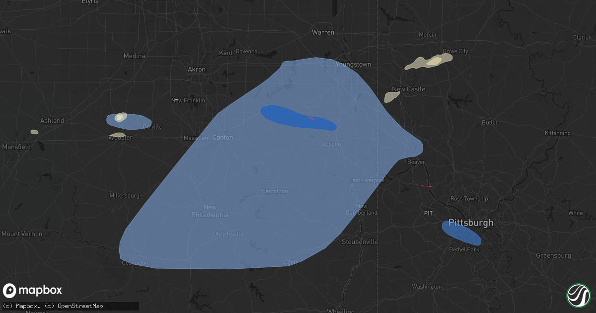 Hail map in Kensington, OH on June 14, 2026