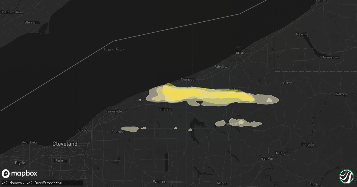 Hail map in Kingsville, OH on June 14, 2026