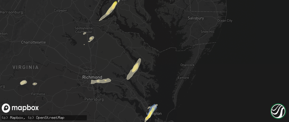 Hail map in Lancaster, VA on June 14, 2026