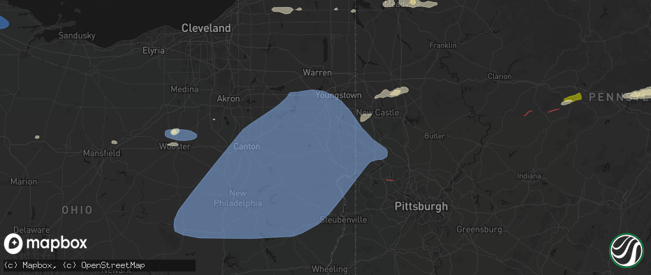 Hail map in Leetonia, OH on June 14, 2026