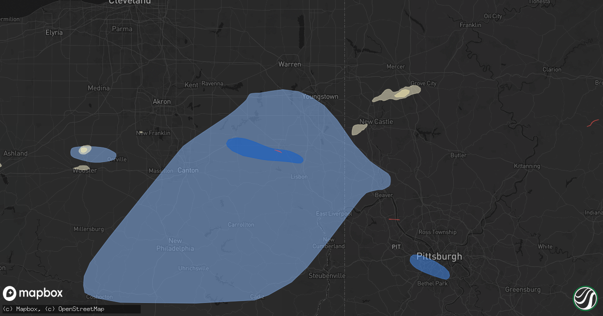 Hail map in Leetonia, OH on June 14, 2026