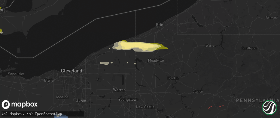 Hail map in Linesville, PA on June 14, 2026