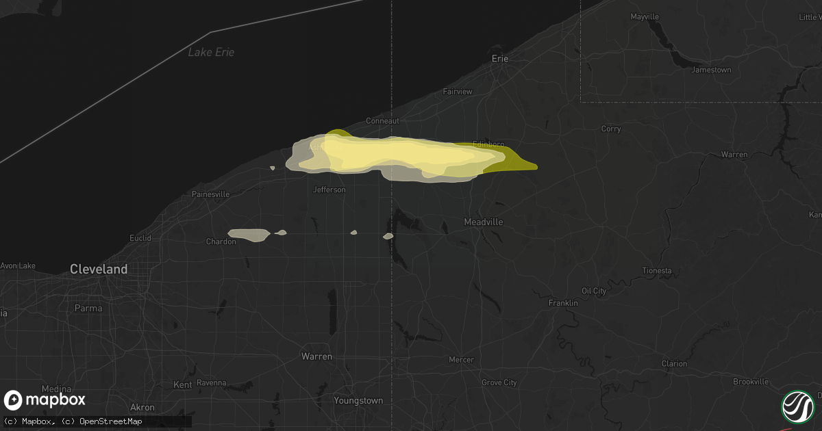Hail map in Linesville, PA on June 14, 2026