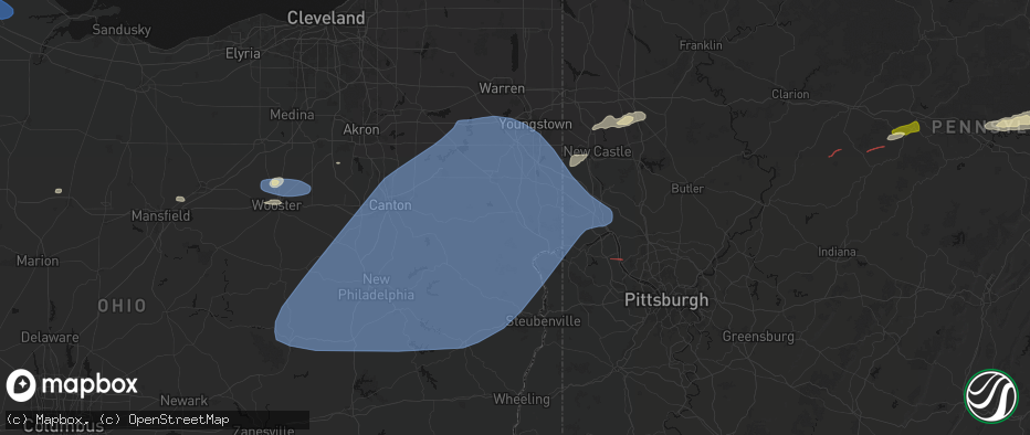 Hail map in Lisbon, OH on June 14, 2026