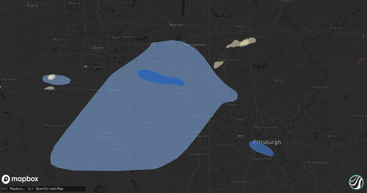 Hail map in Lisbon, OH on June 14, 2026