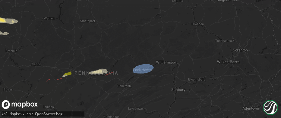Hail map in Lock Haven, PA on June 14, 2026