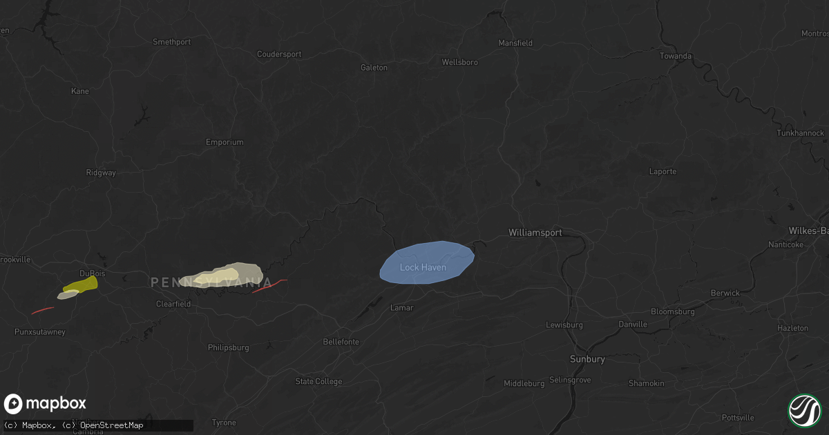 Hail map in Lock Haven, PA on June 14, 2026
