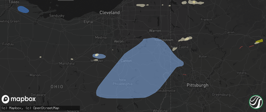 Hail map in Louisville, OH on June 14, 2026