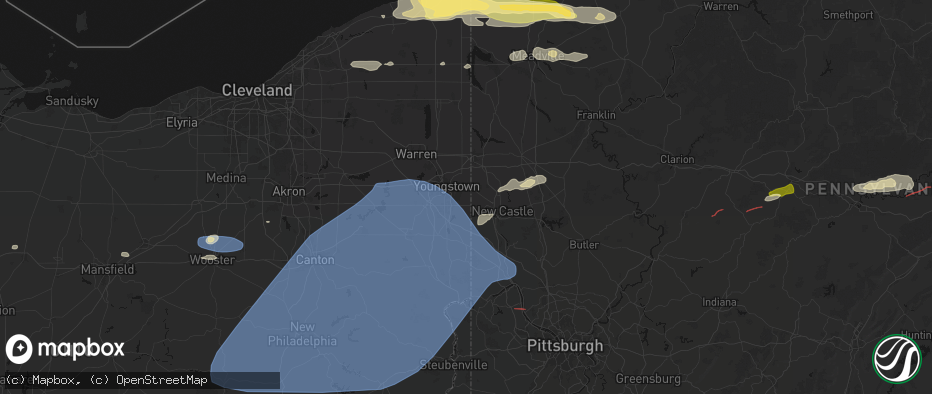 Hail map in Lowellville, OH on June 14, 2026