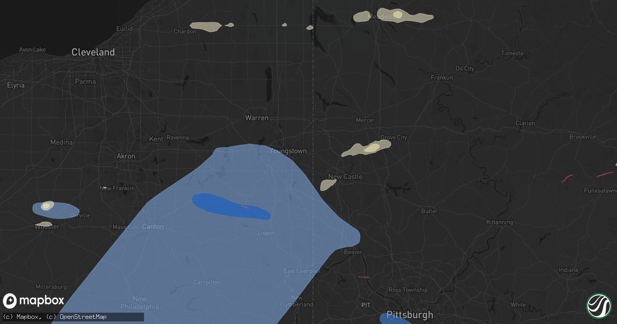 Hail map in Lowellville, OH on June 14, 2026