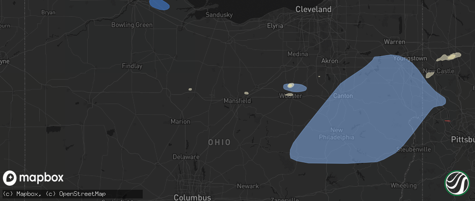 Hail map in Mansfield, OH on June 14, 2026